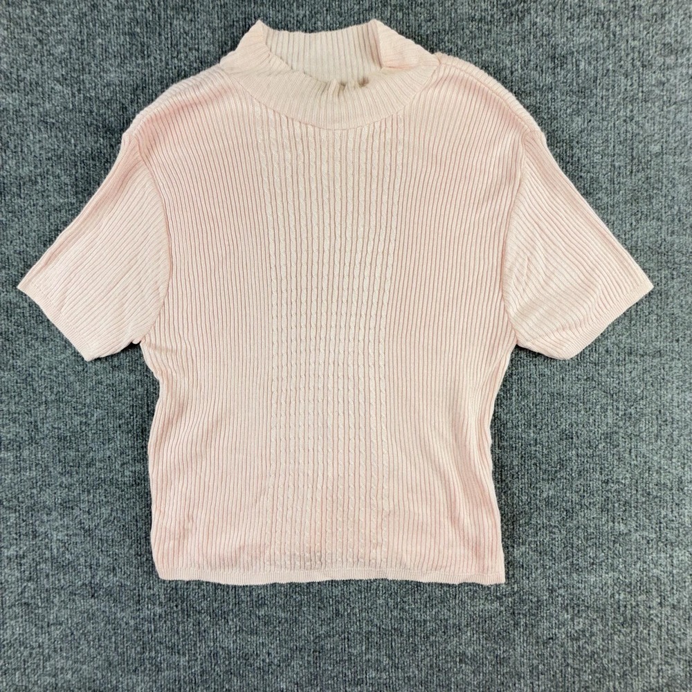 Jaclyn Smith Sweater Womens XL Pink Mock Neck Short Sleeve Cable Knit Pullover